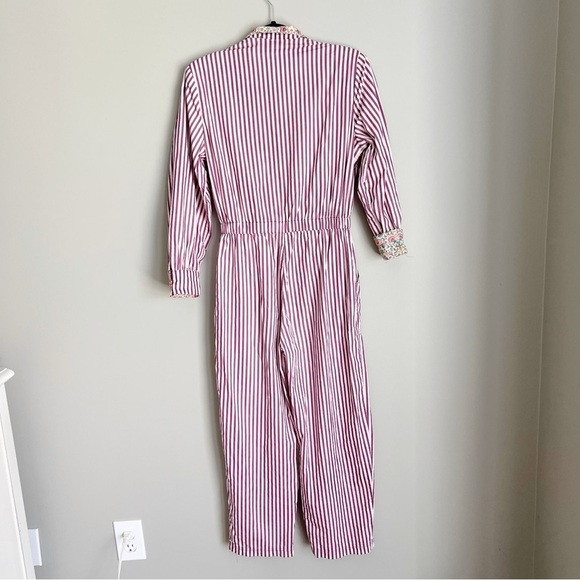 BURU Moms Only Jumpsuit in stripe outfit zip front floral details small S - Picture 3 of 7